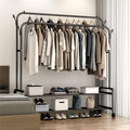 Double-Pole Freestanding Clothes Rail | Rolling Garment Rack with Shelves & Wheels