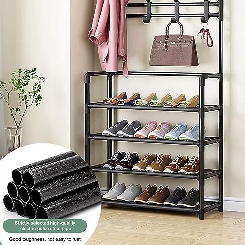 5-Tier Coat Rack with Shoe Storage - 8-Hook Hall Tree with Side Organizer for Entryway, Living Room & Hallway