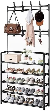 5-Tier Coat Rack with Shoe Storage - 8-Hook Hall Tree with Side Organizer for Entryway, Living Room & Hallway