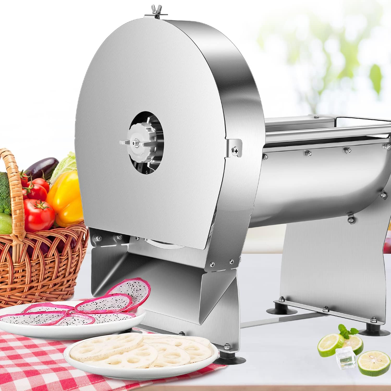 Vegetable & Fruit Slicer – Commercial Electric & Manual Stainless Steel 10" Blade | Adjustable Thickness 0–12mm