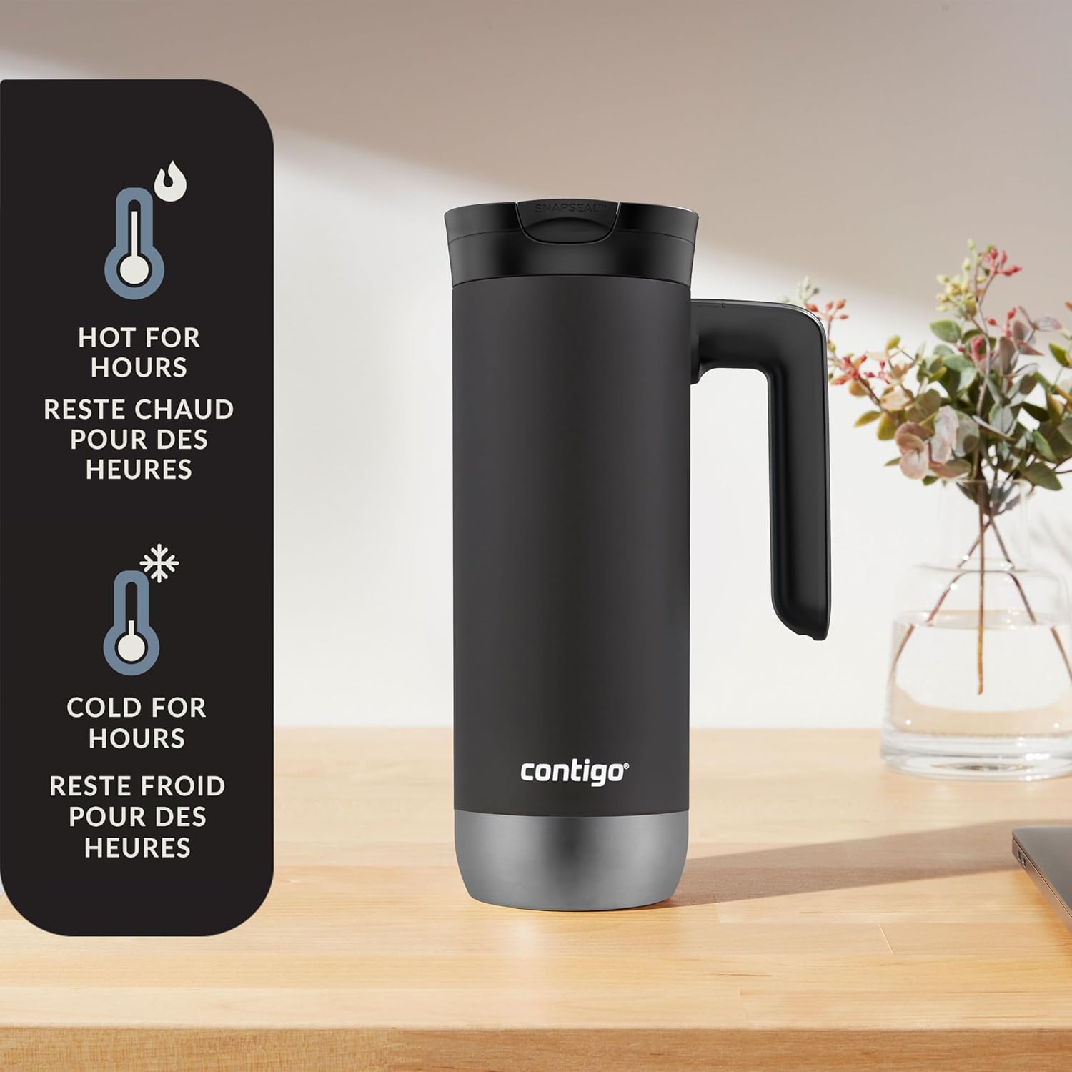 Contigo SnapSeal Superior 2.0 Insulated Travel Mug with Handle - 591ml (20 oz) Leak-Proof Stainless Steel Mug