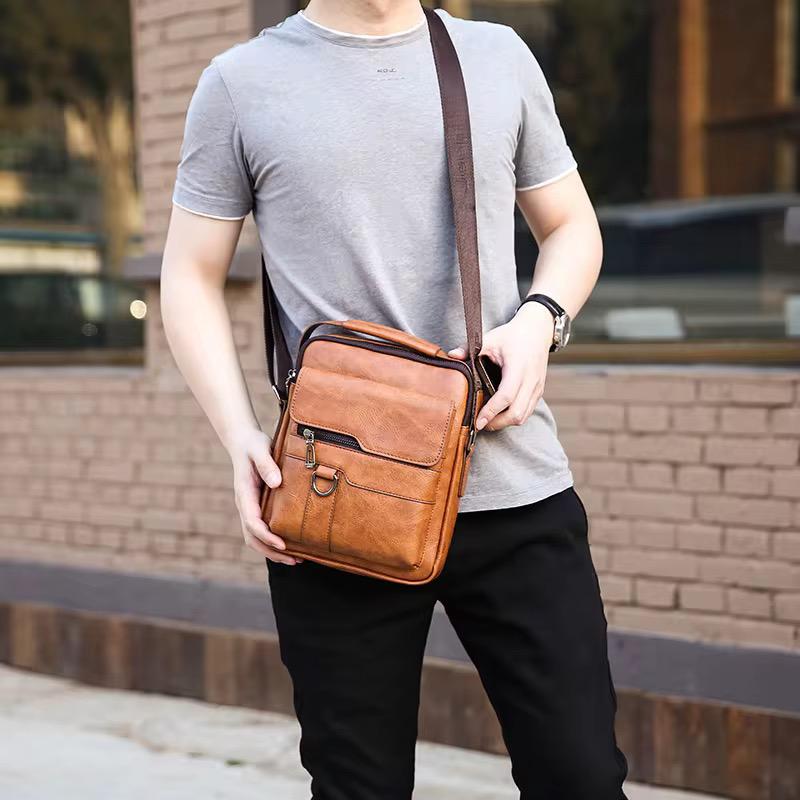 Classic Leather Crossbody Bag for Men | Brown Genuine Leather Messenger Bag