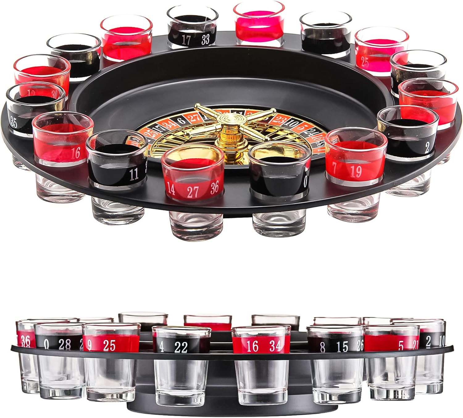 Crystals Casino Party Spin & Shot Roulette Wheel Drinking Game Set for Adults 18+ | Includes 16 Shot Glasses, 2 Balls & Wheel | Russian Roulette Style Party Game for Groups