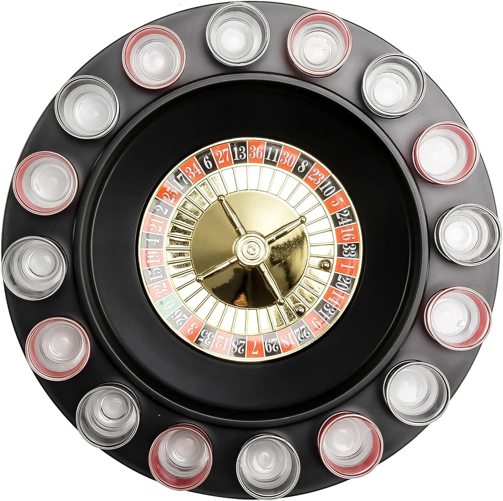 Crystals Casino Party Spin & Shot Roulette Wheel Drinking Game Set for Adults 18+ | Includes 16 Shot Glasses, 2 Balls & Wheel | Russian Roulette Style Party Game for Groups
