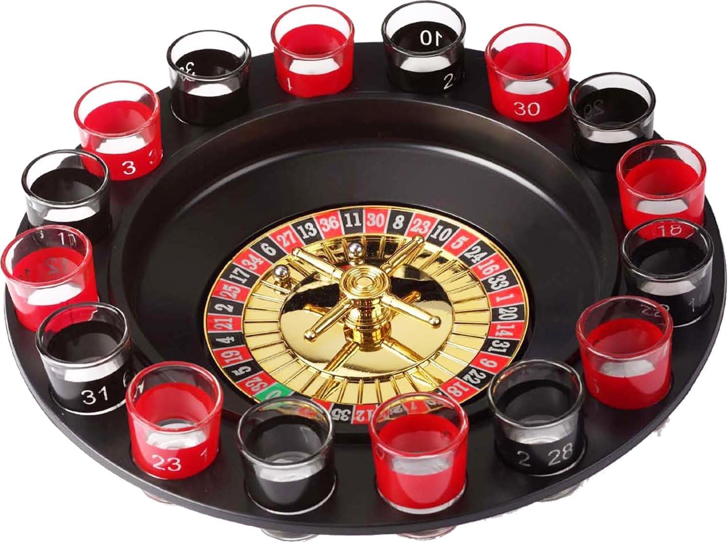 Crystals Casino Party Spin & Shot Roulette Wheel Drinking Game Set for Adults 18+ | Includes 16 Shot Glasses, 2 Balls & Wheel | Russian Roulette Style Party Game for Groups