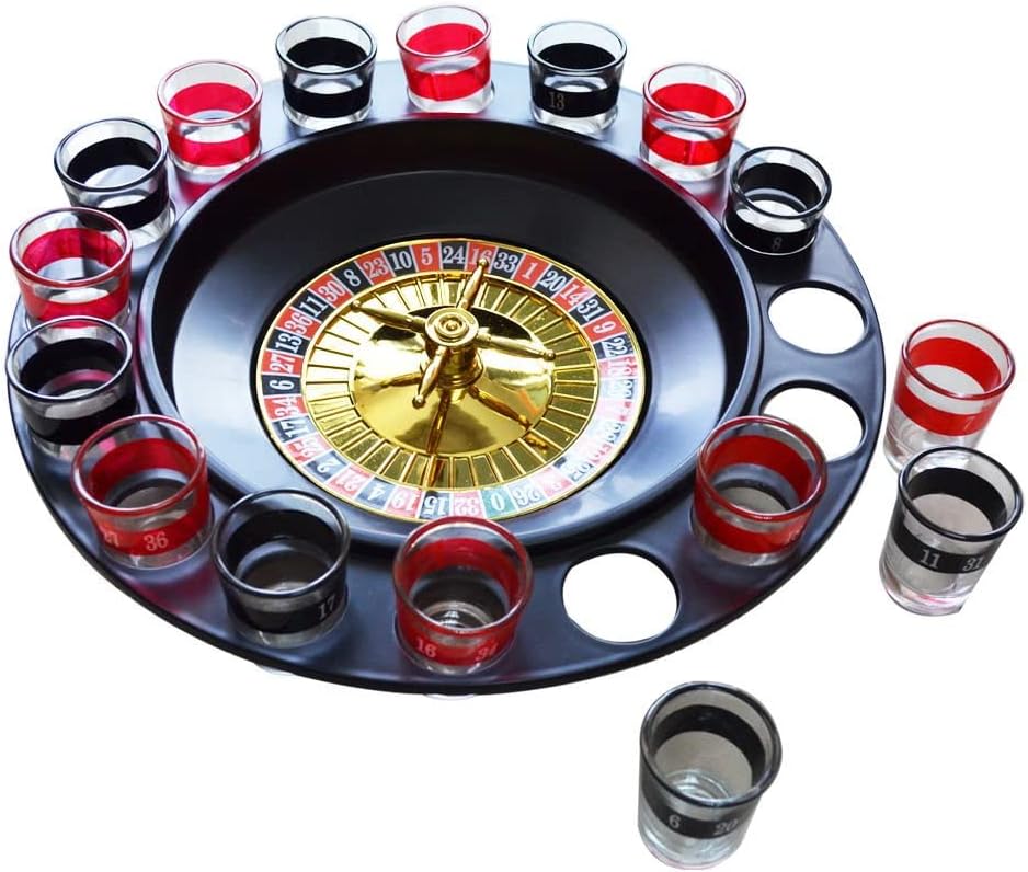Crystals Casino Party Spin & Shot Roulette Wheel Drinking Game Set for Adults 18+ | Includes 16 Shot Glasses, 2 Balls & Wheel | Russian Roulette Style Party Game for Groups