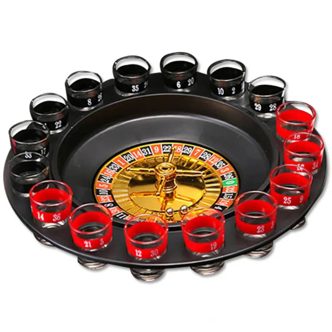 Crystals Casino Party Spin & Shot Roulette Wheel Drinking Game Set for Adults 18+ | Includes 16 Shot Glasses, 2 Balls & Wheel | Russian Roulette Style Party Game for Groups