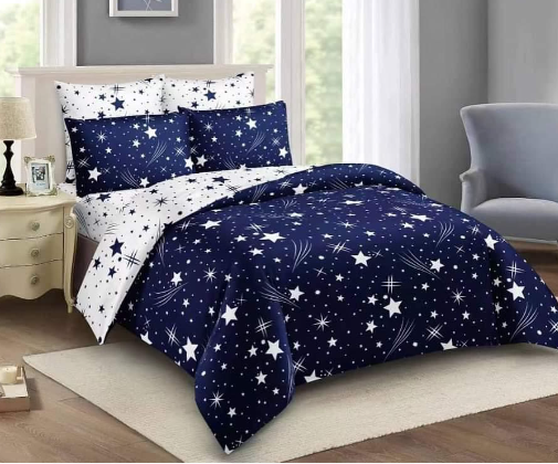 Cute Star Pattern Duvet Set | Navy Blue 5x6 Bedding with 1 Bed Sheet & 2 Pillowcases
