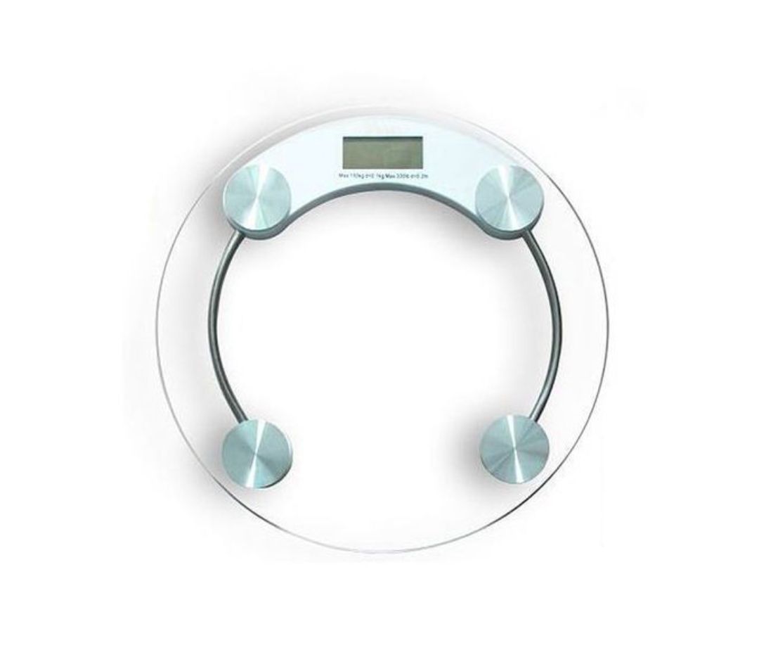 Round Glass Electronic Body Scale – 6mm Tempered Glass, High Precision Sensor, LCD Display, 180kg Capacity