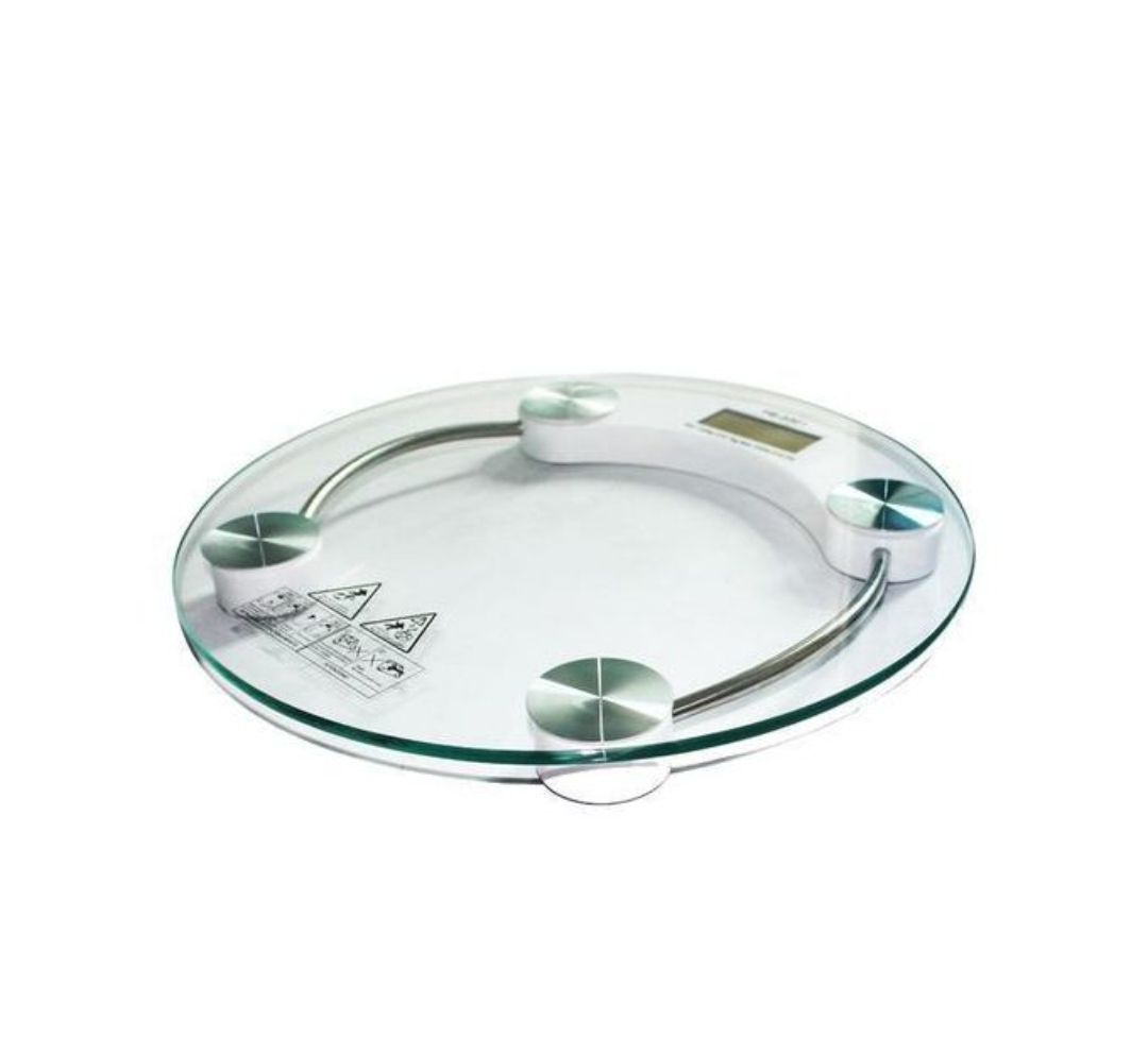 Round Glass Electronic Body Scale – 6mm Tempered Glass, High Precision Sensor, LCD Display, 180kg Capacity