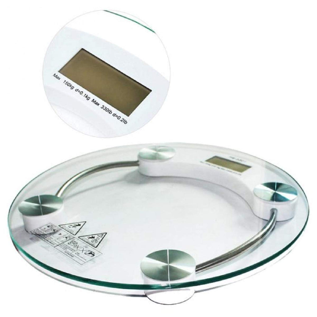 Round Glass Electronic Body Scale – 6mm Tempered Glass, High Precision Sensor, LCD Display, 180kg Capacity