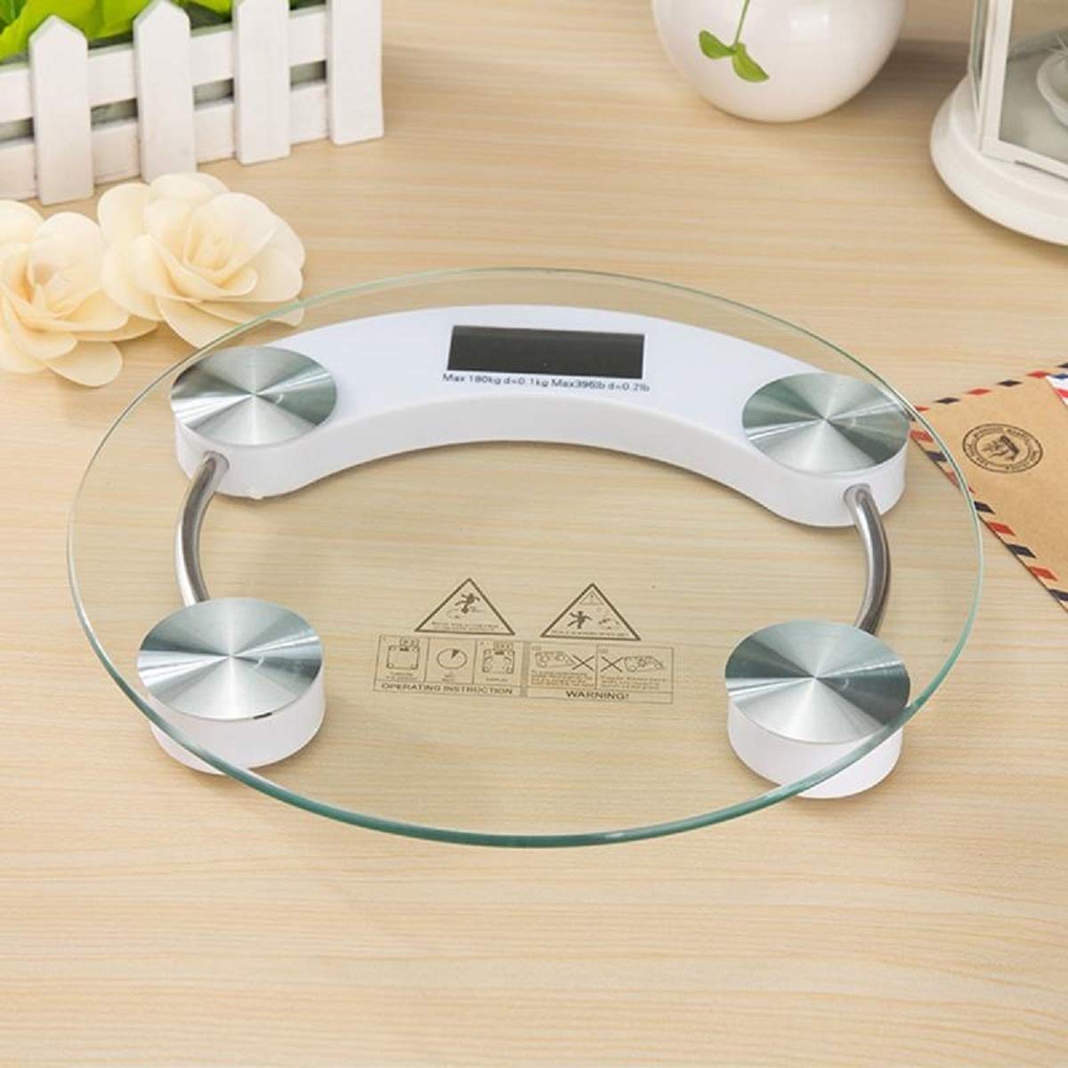 Round Glass Electronic Body Scale – 6mm Tempered Glass, High Precision Sensor, LCD Display, 180kg Capacity