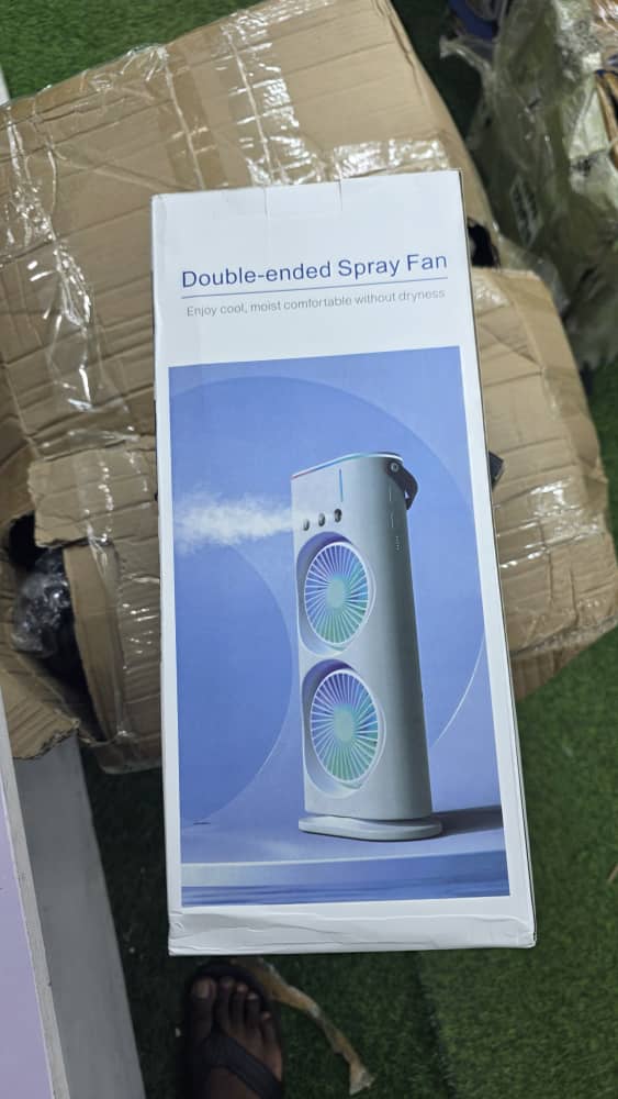 Double-Ended Spray Fan – 2-in-1 Portable Air Cooler & Humidifier with LED Light, USB Rechargeable, 3-Speed Cooling