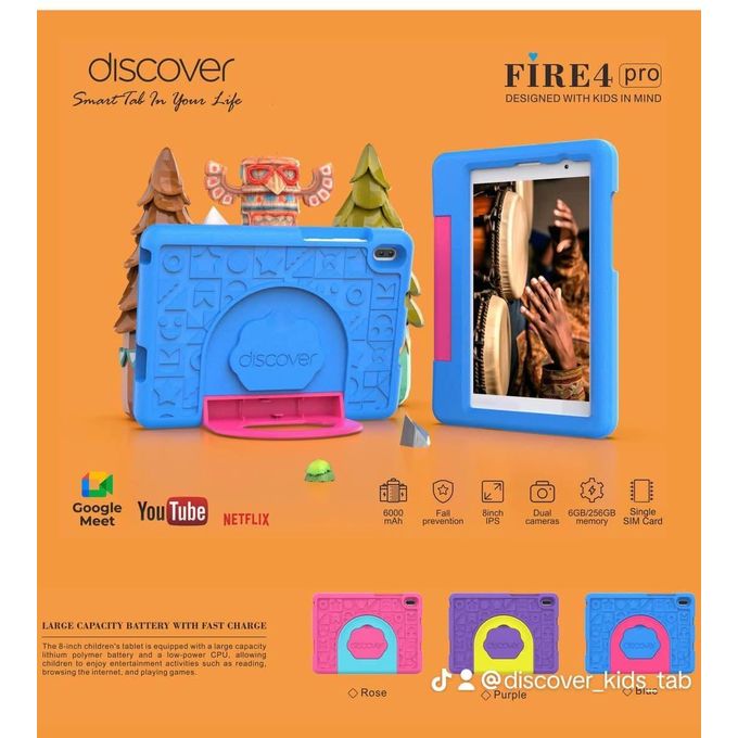 Discover Fire4 Pro Kids Tablet | 8" IPS 6GB+256GB Educational Android Tablet