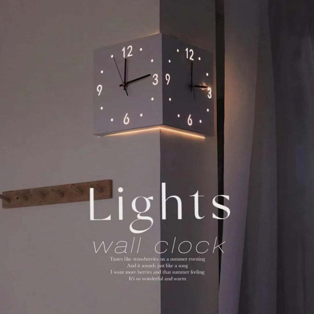Modern Double-Sided Corner Clock | No-Holes Sensor Luminous Silent Wall Clock