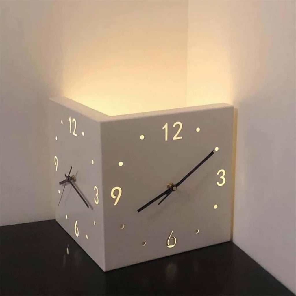 Modern Double-Sided Corner Clock | No-Holes Sensor Luminous Silent Wall Clock