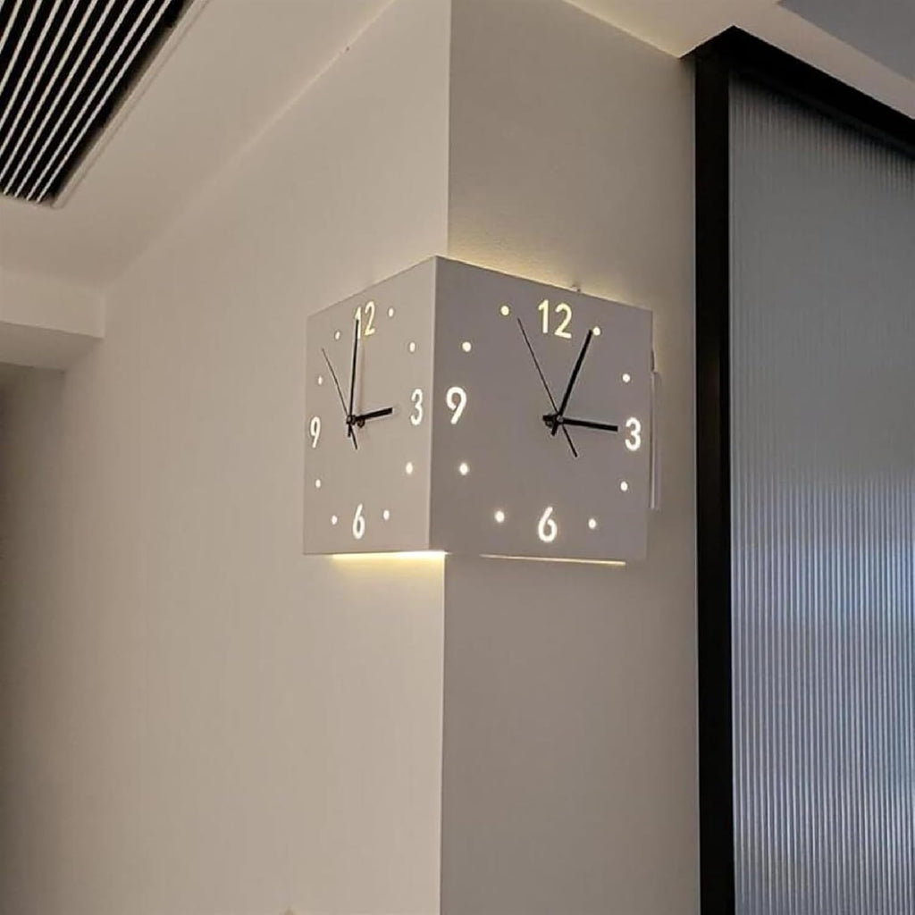 Modern Double-Sided Corner Clock | No-Holes Sensor Luminous Silent Wall Clock