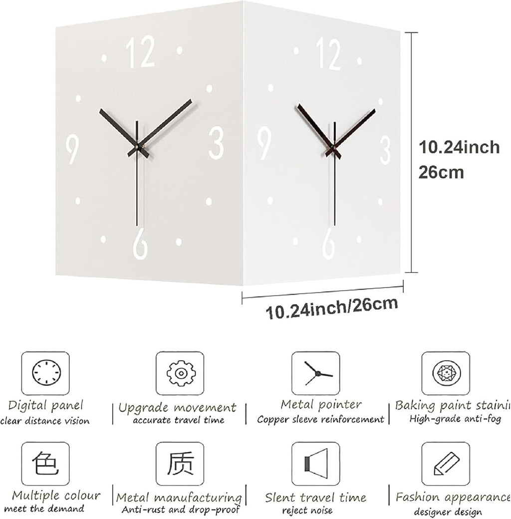 Modern Double-Sided Corner Clock | No-Holes Sensor Luminous Silent Wall Clock