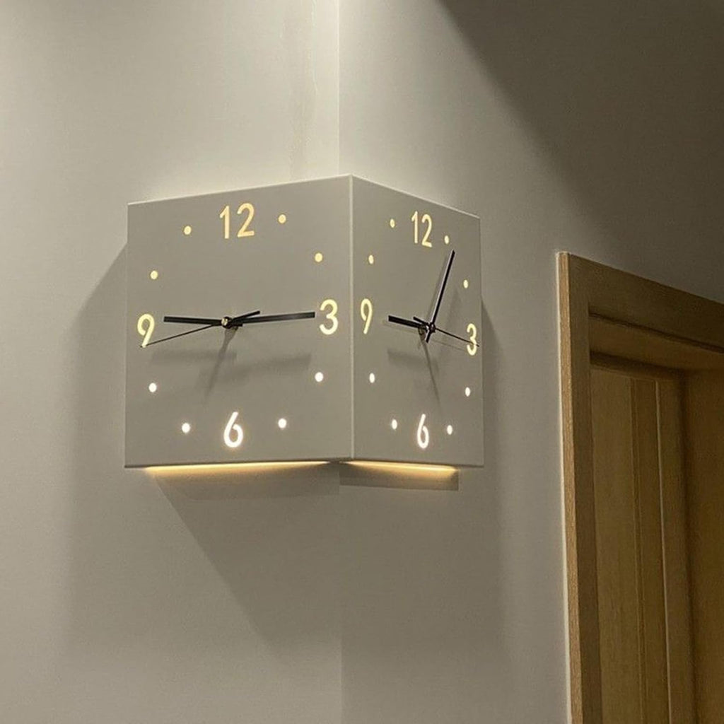 Modern Double-Sided Corner Clock | No-Holes Sensor Luminous Silent Wall Clock