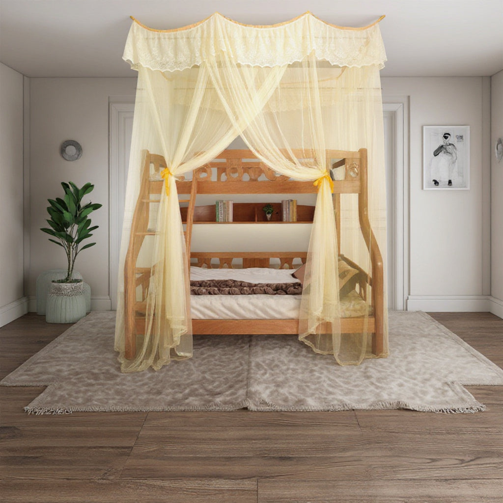 Double Decker Bunk Bed Mosquito Net - Full Coverage Top & Bottom Bunk Protection with Zipper Access, Washable Polyester Mesh