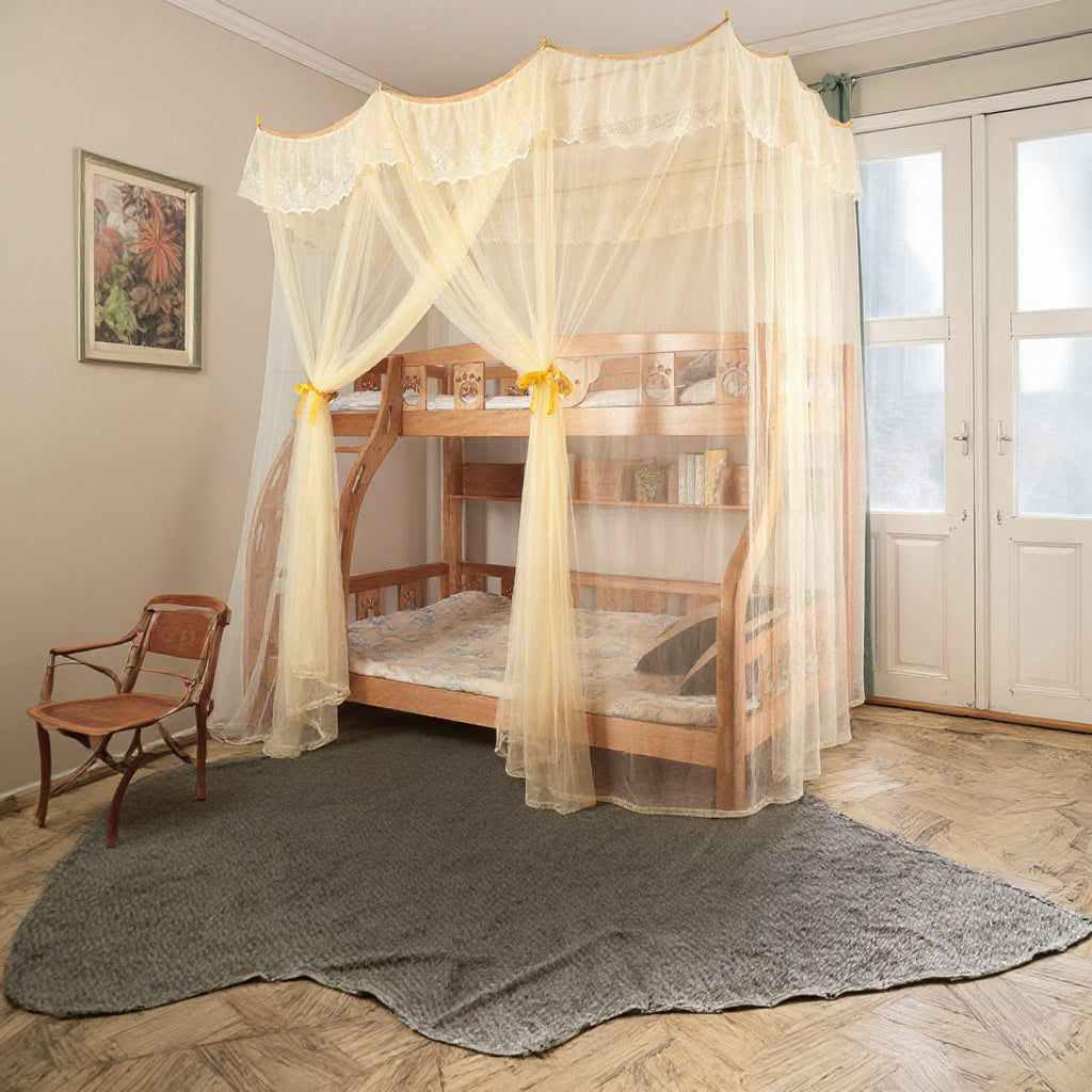 Double Decker Bunk Bed Mosquito Net - Full Coverage Top & Bottom Bunk Protection with Zipper Access, Washable Polyester Mesh