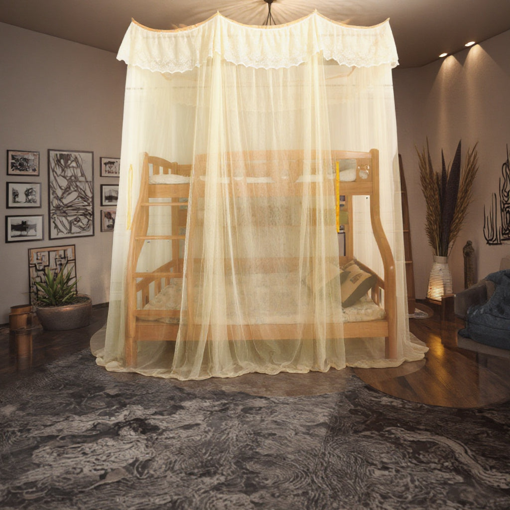Double Decker Bunk Bed Mosquito Net - Full Coverage Top & Bottom Bunk Protection with Zipper Access, Washable Polyester Mesh