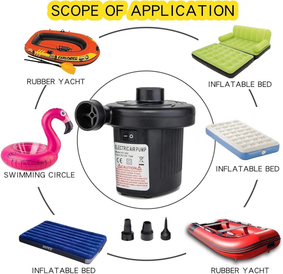 Multipurpose Electric Air Pump – 150W, 220V-240V, 3 Nozzles, Lightweight & Portable – Model JY-019