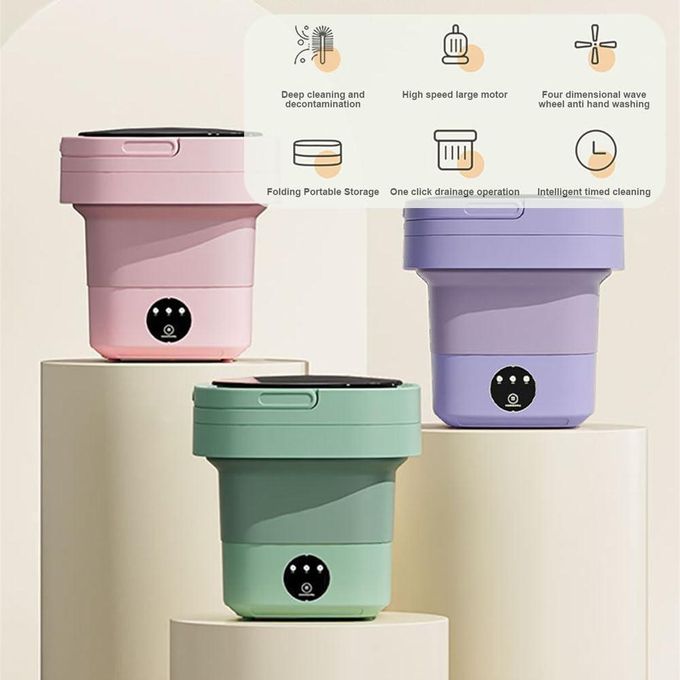 Foldable Mini Portable Washing Machine | 6.5L 1.8kg Capacity Camping Washer | Low Noise Electric Collapsible Laundry for Apartments & Travel