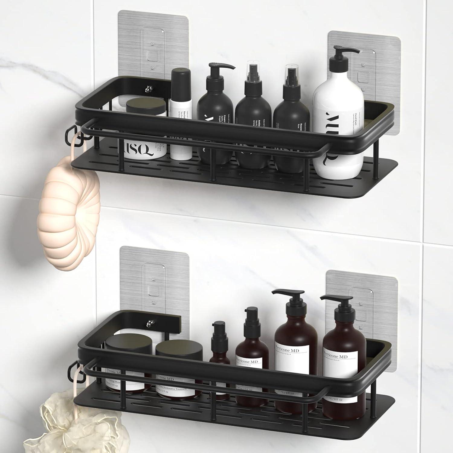 Self-Adhesive Bathroom Shower Shelf Organizer with Soap Dish – Rustproof Aluminium Caddy for Bathroom & Kitchen - LIFE STORES UGANDA