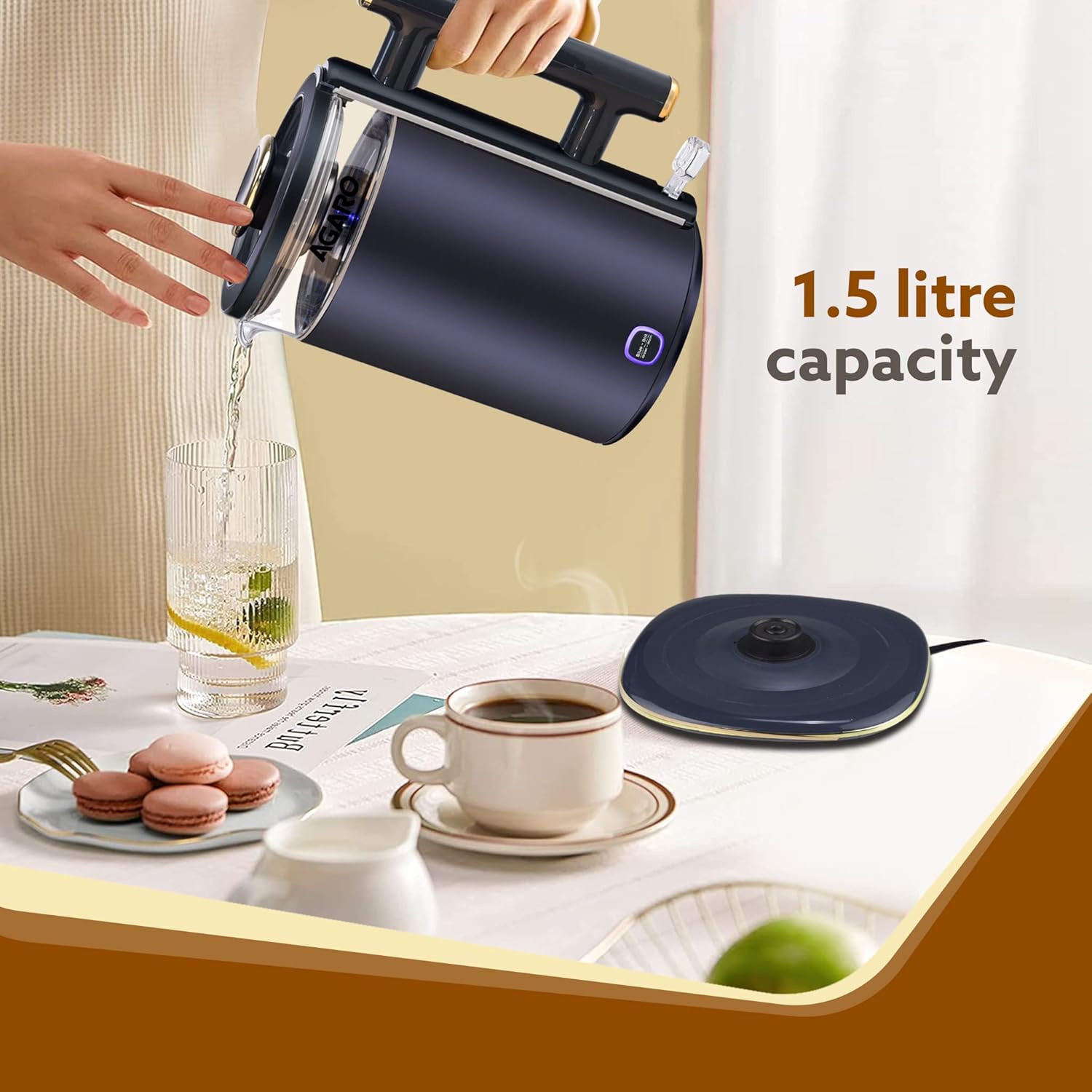 Regal Electric Kettle 1.5L – Keep Warm Function, Stainless Steel & Glass Body, Auto Shut-Off