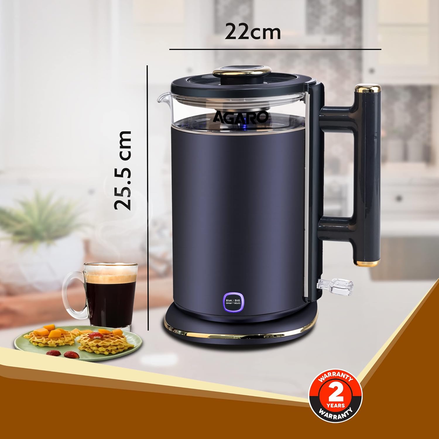 Regal Electric Kettle 1.5L – Keep Warm Function, Stainless Steel & Glass Body, Auto Shut-Off
