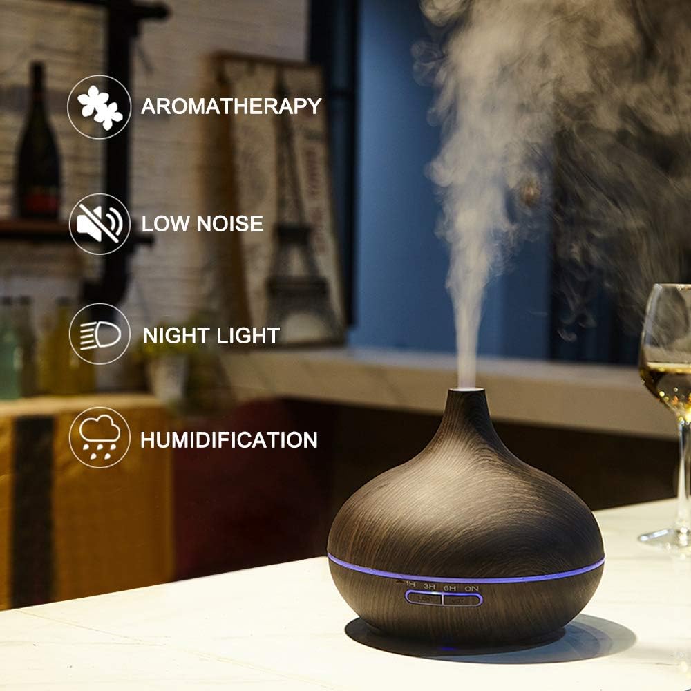 550ml Essential Oil Diffuser with 7-Color Lights | Auto Shut-Off & 4 Timers