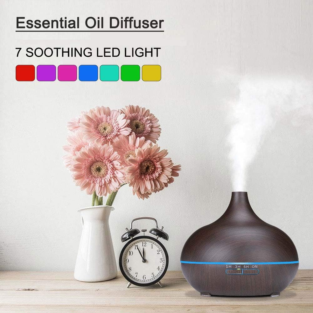 550ml Essential Oil Diffuser with 7-Color Lights | Auto Shut-Off & 4 Timers