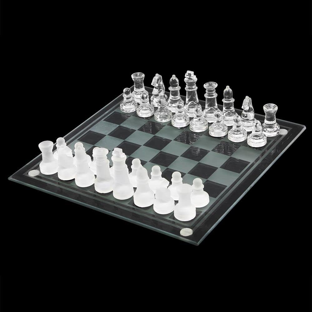 Luxury Crystal Glass Chess Set – 35cm Frosted Board & Clear/Frosted K9 Glass Pieces, Elegant Adult Game Set
