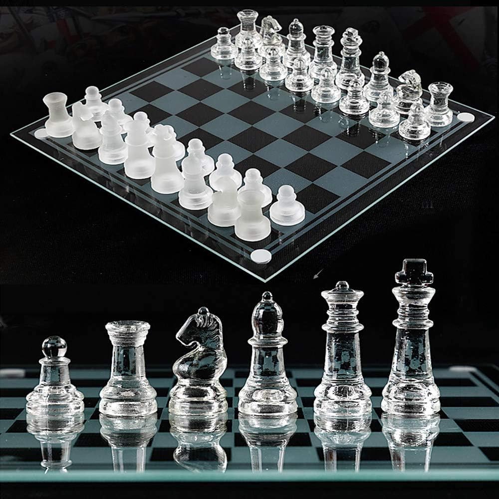 Luxury Crystal Glass Chess Set – 35cm Frosted Board & Clear/Frosted K9 Glass Pieces, Elegant Adult Game Set