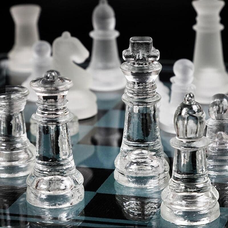Luxury Crystal Glass Chess Set – 35cm Frosted Board & Clear/Frosted K9 Glass Pieces, Elegant Adult Game Set