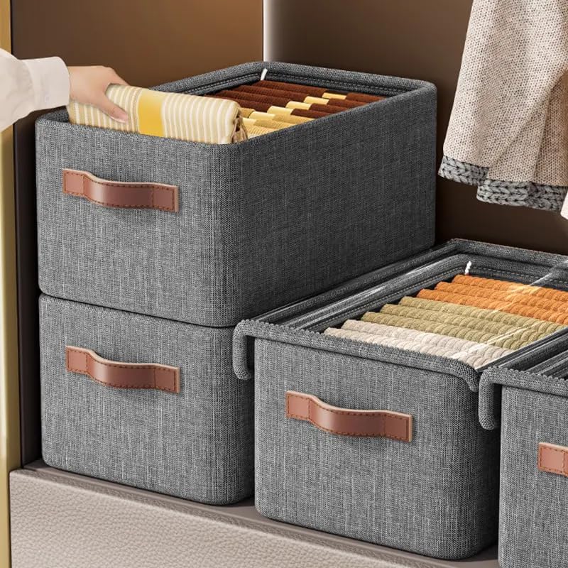 Foldable Clothes Storage Box – 30L Linen Organizer with Clear Window & Leather Handles