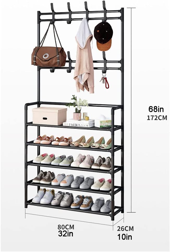 Multi-Tier Shoe Rack & Modern Standing Garment Rack – 5-Shelf Coat Organizer with Bottom Storage (Stainless Steel, 60 x 26 x 172 cm) - LIFE STORES UGANDA