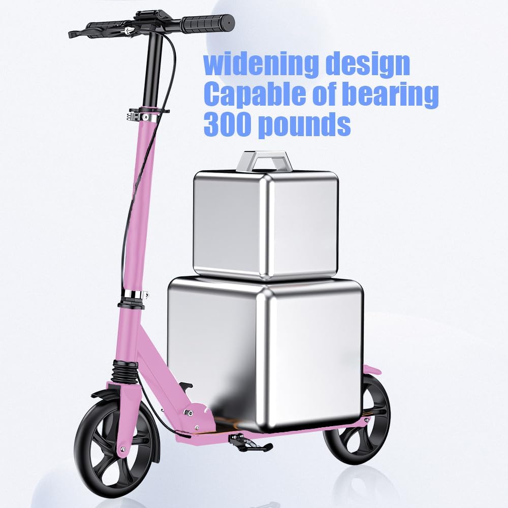 Dual-Brake Shock-Absorbing Kick Scooter | Adjustable Height, Anti-Skid PU Wheels | for Kids 6+, Teens & Adults | Pink