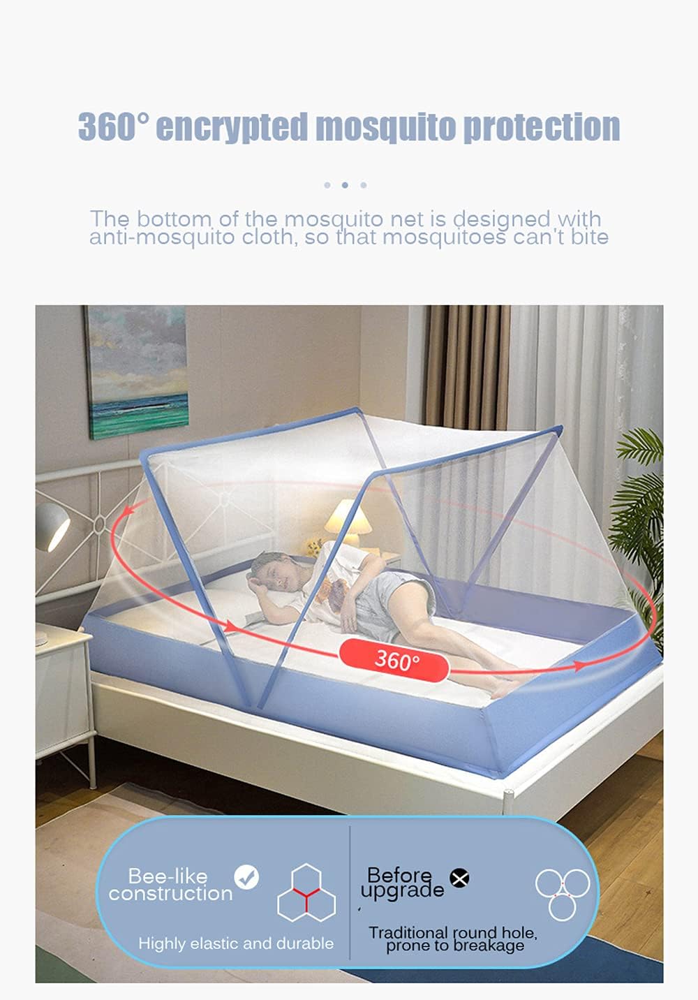 Portable Folding Mosquito Net Tent - Pop-Up Bottomless Bed Canopy for Camping & Travel, 160 x 190 x 80cm