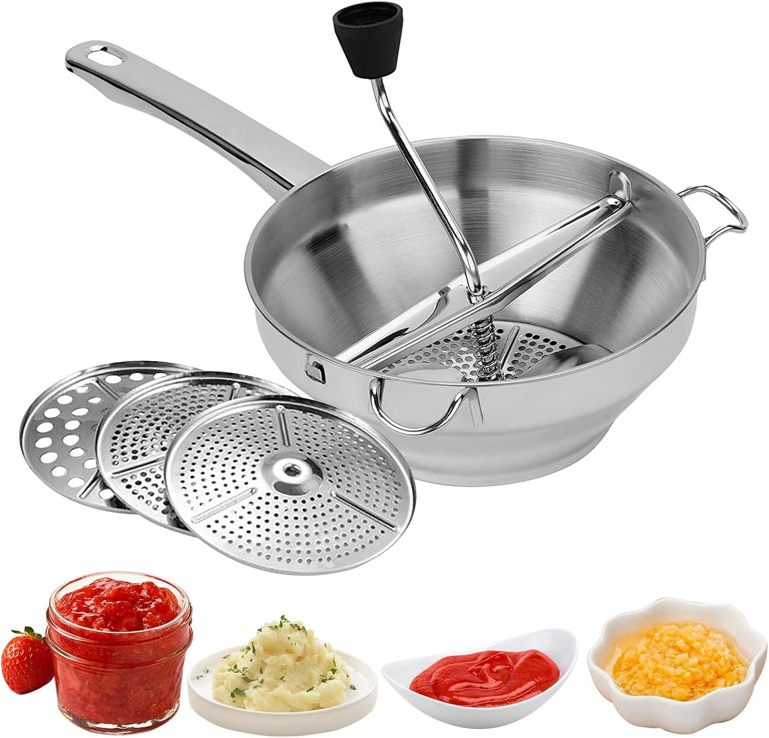 Stainless Steel Manual Food Mill – 3-Disc Rotary Strainer for Sauces, Purees & Mashed Potatoes