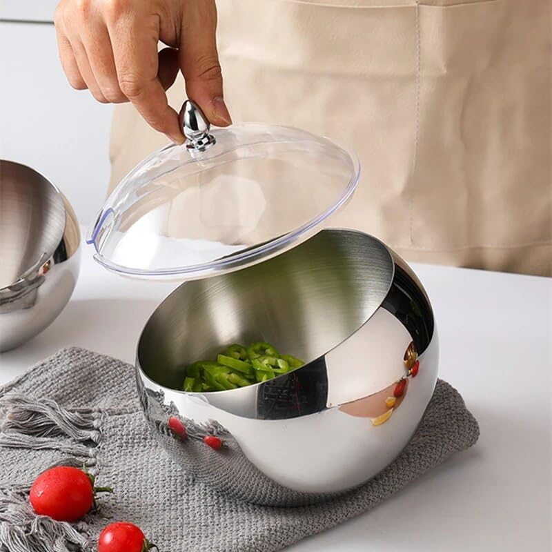 Stainless Steel Slant Sauce Bowls with Lids | Set of 3 Oblique Mouth Pouring Containers for Kitchen & Serving | Airtight Condiment, Dip, & Salad Bowls in Gold & Silver (14cm, 18cm, 22cm)