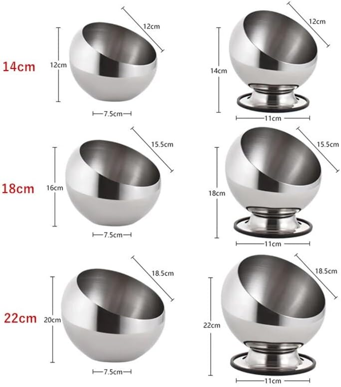 Stainless Steel Slant Sauce Bowls with Lids | Set of 3 Oblique Mouth Pouring Containers for Kitchen & Serving | Airtight Condiment, Dip, & Salad Bowls in Gold & Silver (14cm, 18cm, 22cm)