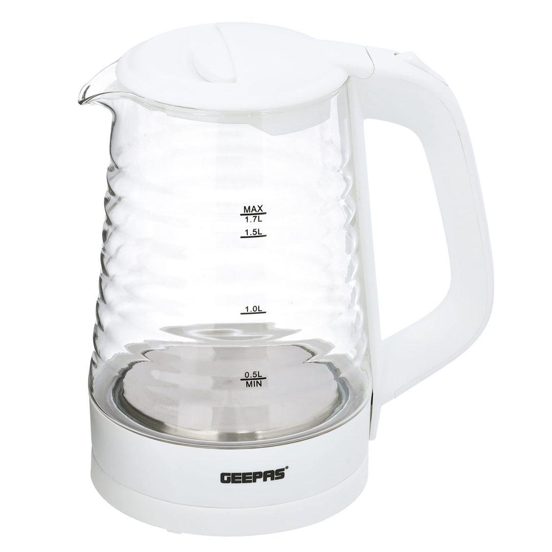 Geepas 1.7L Electric Glass Kettle GK9902N | 360° Rotation, Light Indicator & Auto Shut-Off - LIFE STORES UGANDA