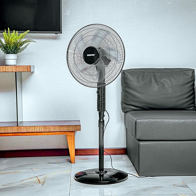 Geepas 16-inch Stand Fan with Remote | 3-Speed, 7.5H Timer & LED Display