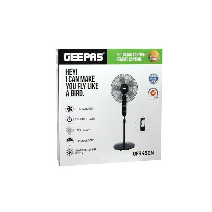 Geepas 16-inch Stand Fan with Remote | 3-Speed, 7.5H Timer & LED Display
