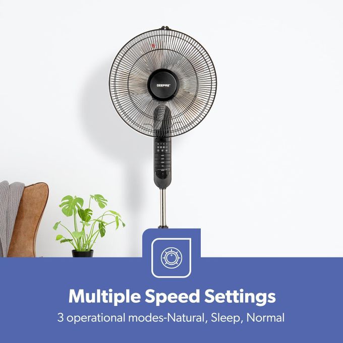 Geepas 16-inch Stand Fan with Remote | 3-Speed, 7.5H Timer & LED Display