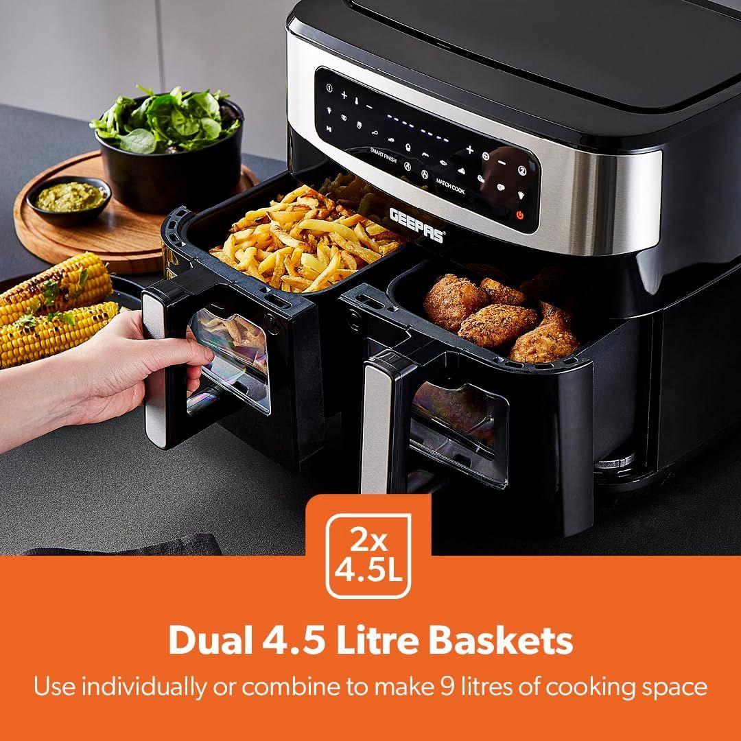 Geepas 9L Dual Basket Digital Air Fryer – Healthier, Faster Cooking - LIFE STORES UGANDA