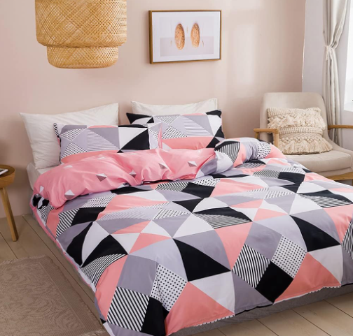 Pink Geometric Lattice Duvet Set | 5x6 Printed Bedding with 1 Bed Sheet & 2 Pillowcases