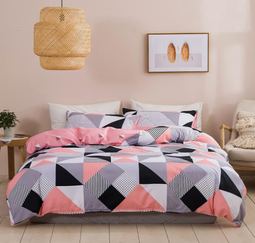 Pink Geometric Lattice Duvet Set | 5x6 Printed Bedding with 1 Bed Sheet & 2 Pillowcases